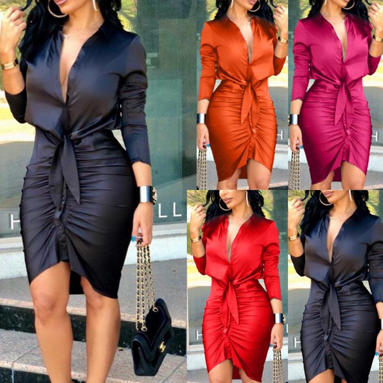 Lace-up Long Sleeve Midi Dress - AEI 97