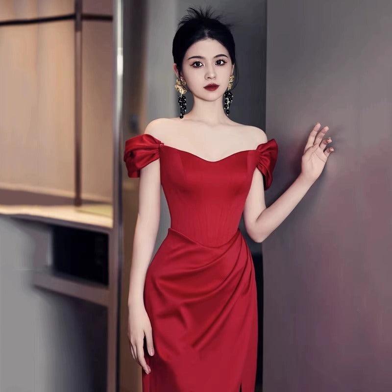 Wine Red Engagement Wedding Dress - AEI 97