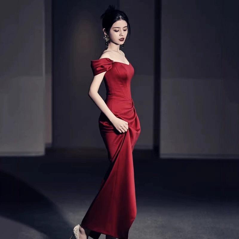 Wine Red Engagement Wedding Dress - AEI 97