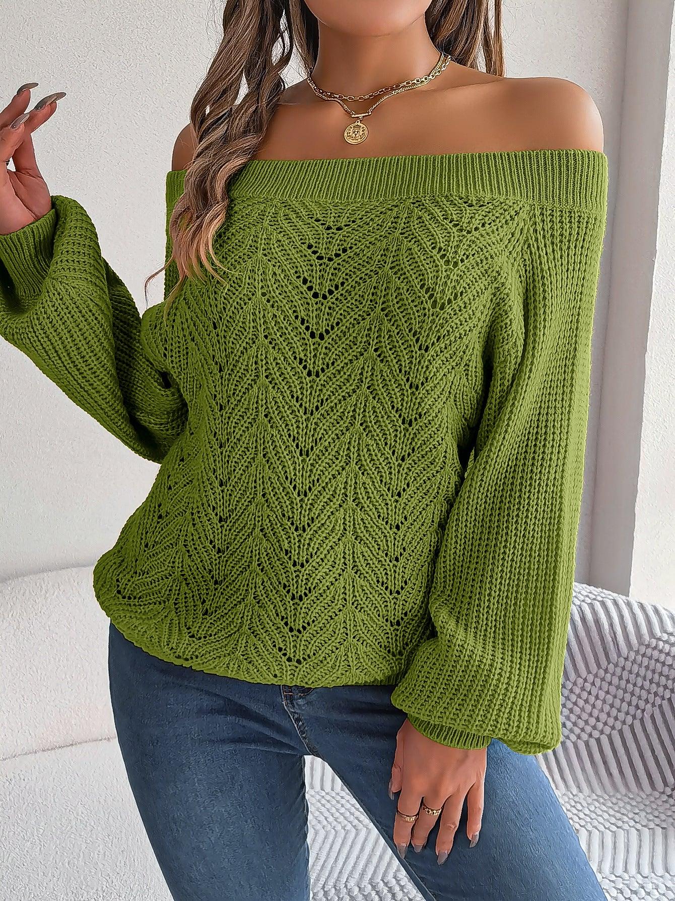 Off-the-shoulder Lantern Sleeve Sweater - AEI 97