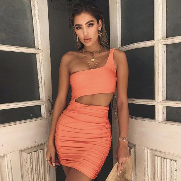 One Shoulder Wrapped Chest Dress - AEI 97