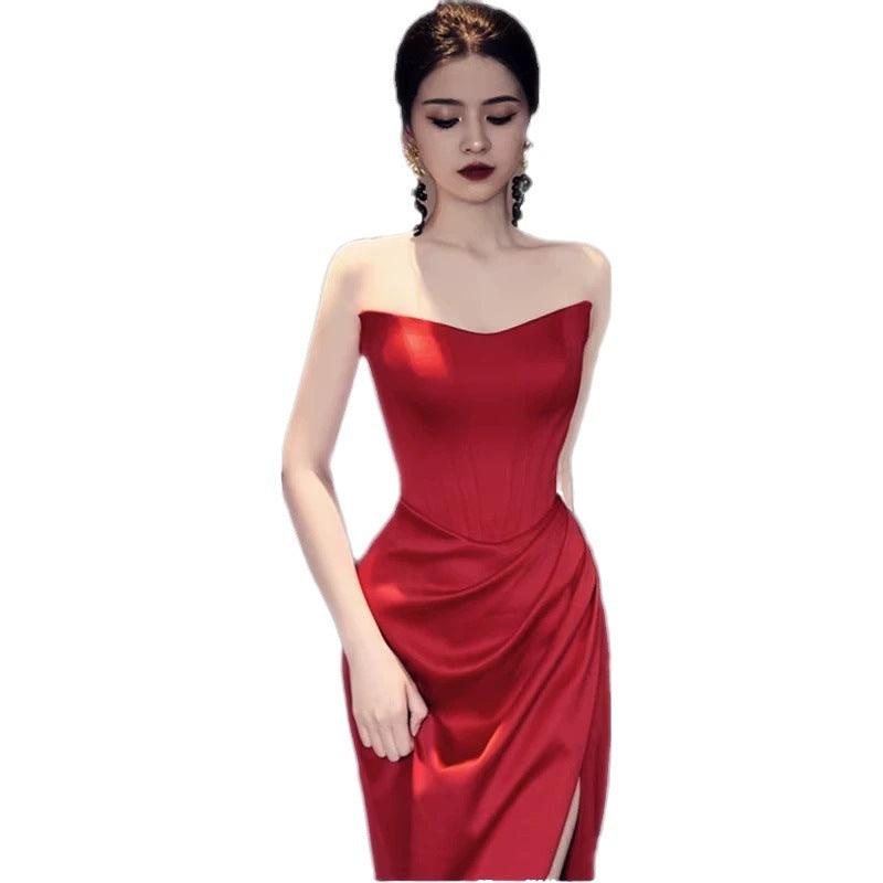 Wine Red Engagement Wedding Dress - AEI 97