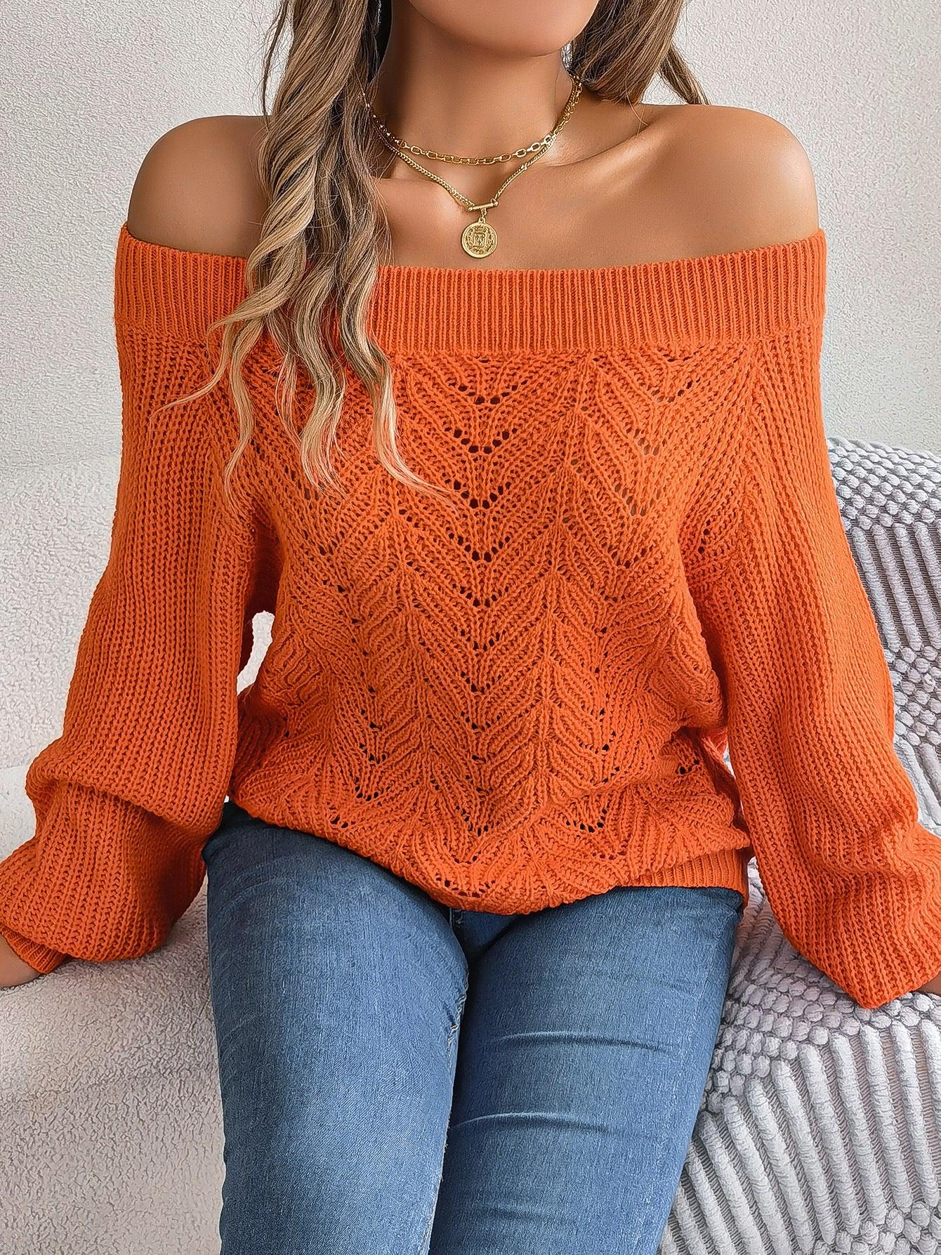 Off-the-shoulder Lantern Sleeve Sweater - AEI 97