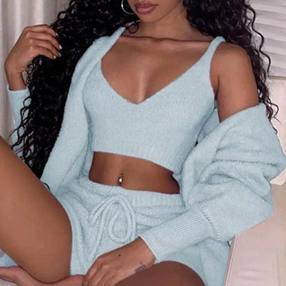 Long Sleeve Crop Tank Top Shorts Pajama Set - AEI 97