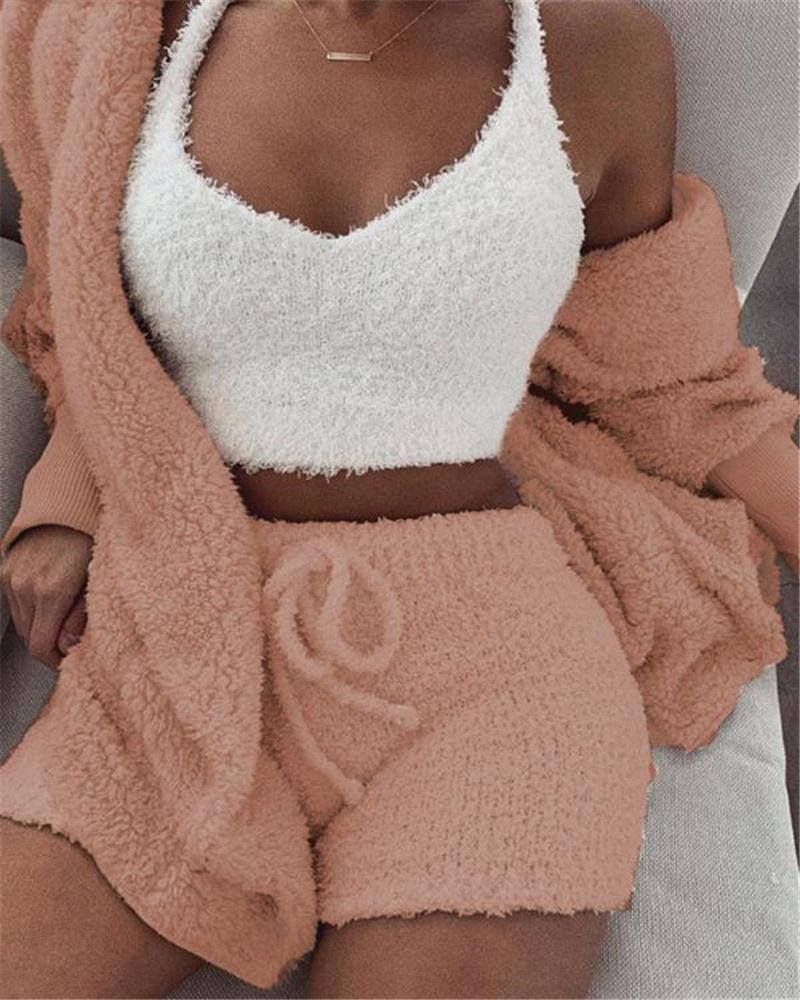 Long Sleeve Crop Tank Top Shorts Pajama Set - AEI 97