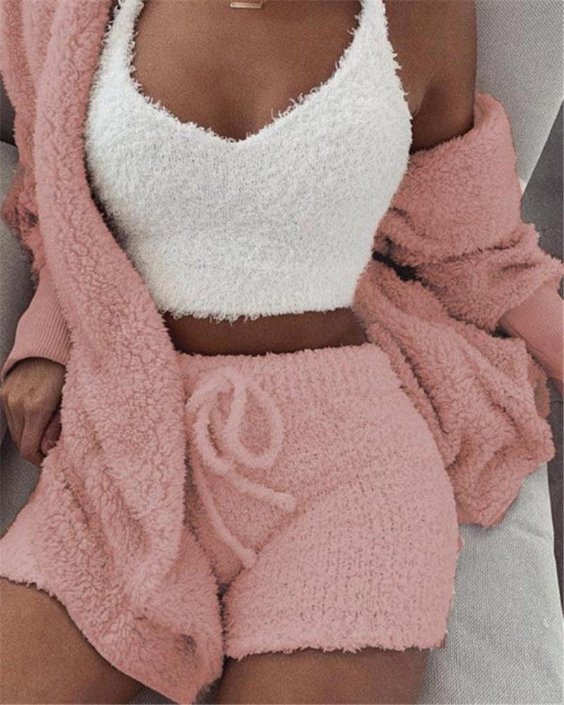 Long Sleeve Crop Tank Top Shorts Pajama Set - AEI 97