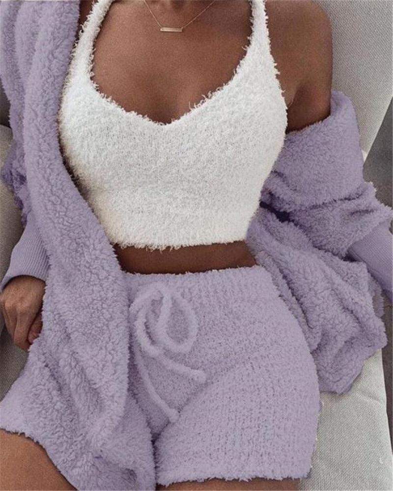 Long Sleeve Crop Tank Top Shorts Pajama Set - AEI 97