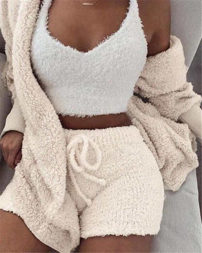 Long Sleeve Crop Tank Top Shorts Pajama Set - AEI 97