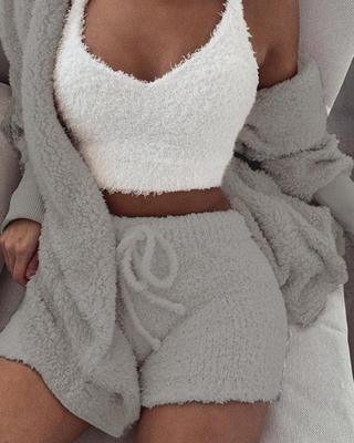 Long Sleeve Crop Tank Top Shorts Pajama Set - AEI 97